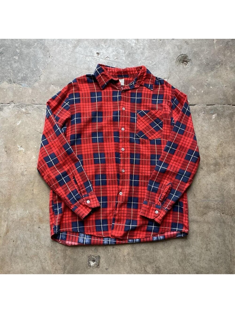 Vintage 70s Sears Plaid Lightweight Flannel Shirt Men's Large Long Sleeve Red